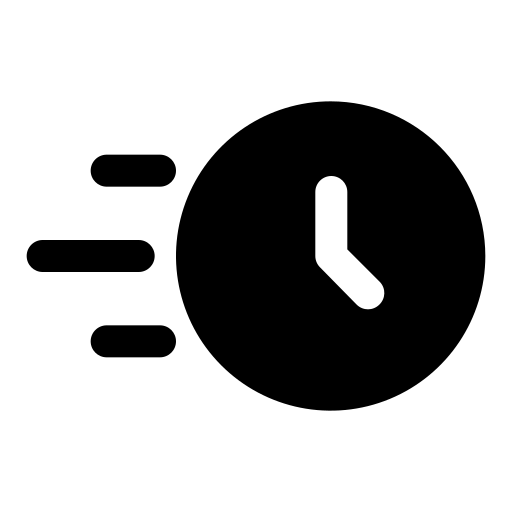 Icon of a clock with speed trails behind it