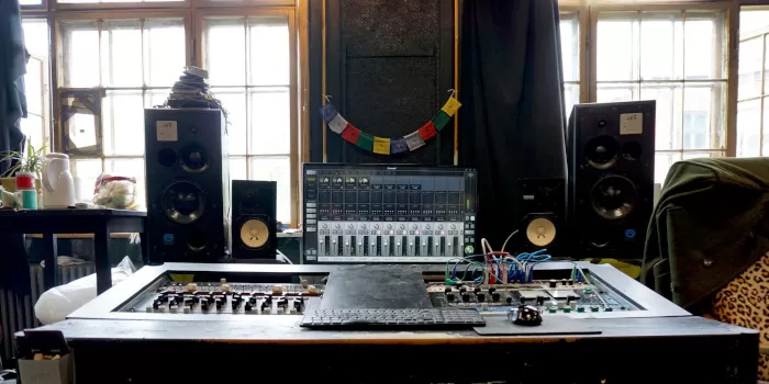 A photo taken of Hari's mixing desk and setup.